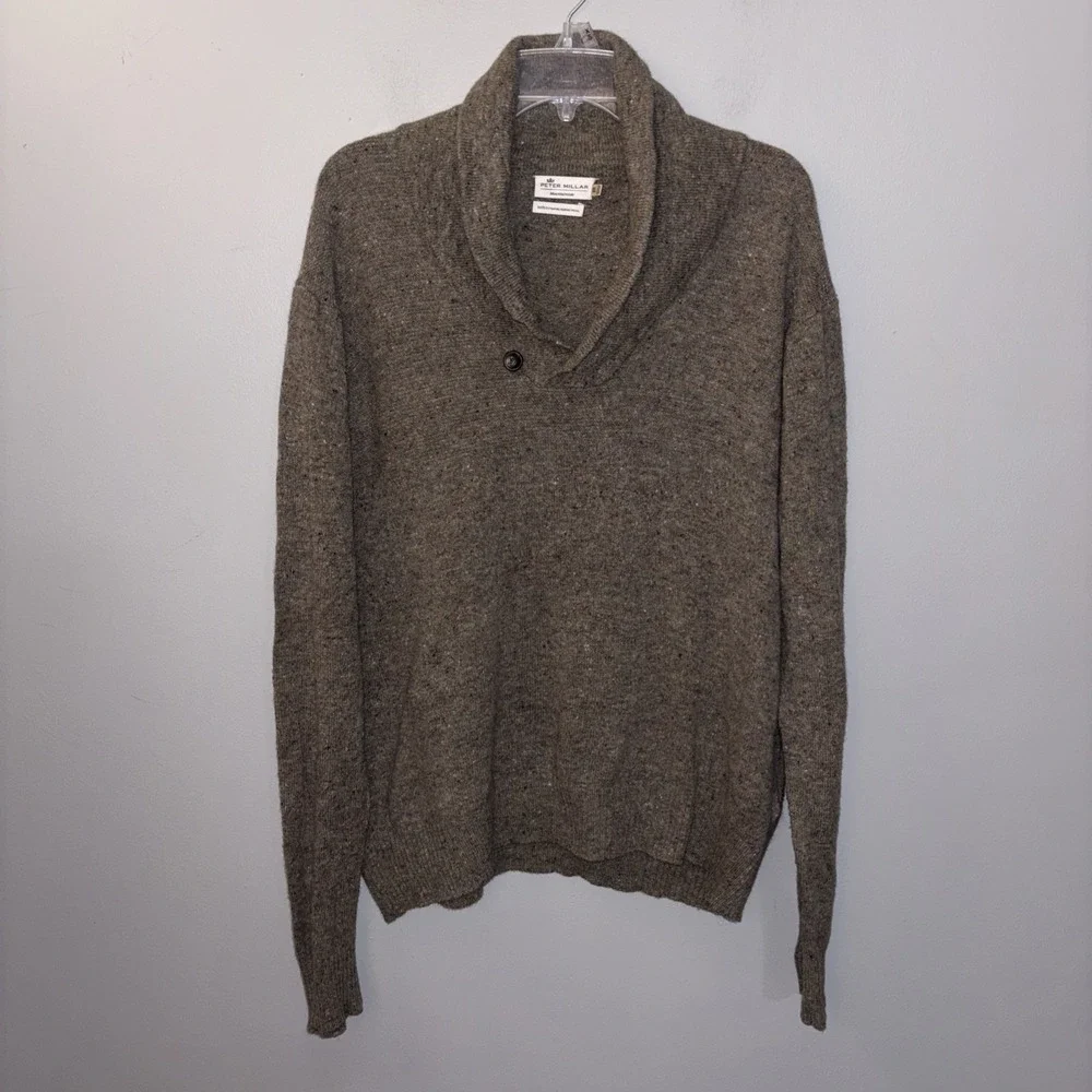 Peter Millar Sweater Mountainside Shawl Collar Merino Wool Gray Beige Marble XL